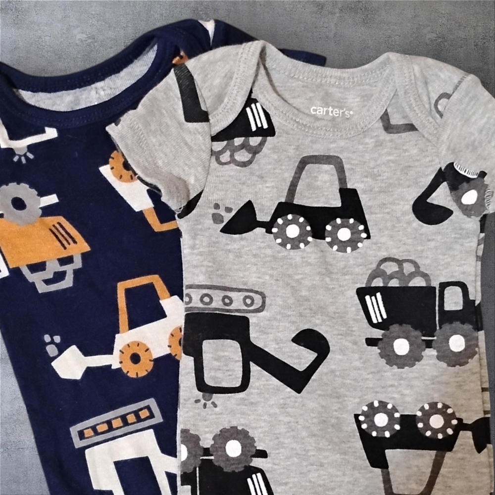 Carter's Construction Truck Baby Bodysuits - Gray & Navy